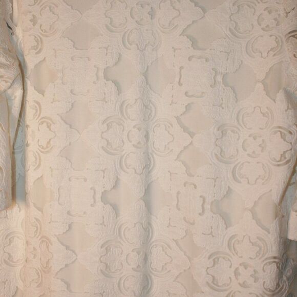 Kaari Blue white lace lined midi dress bell sleeve keyhole back size M - Picture 5 of 6